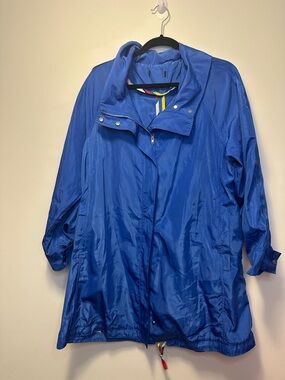 Vintage Royal Blue Trench Coat with High Collar